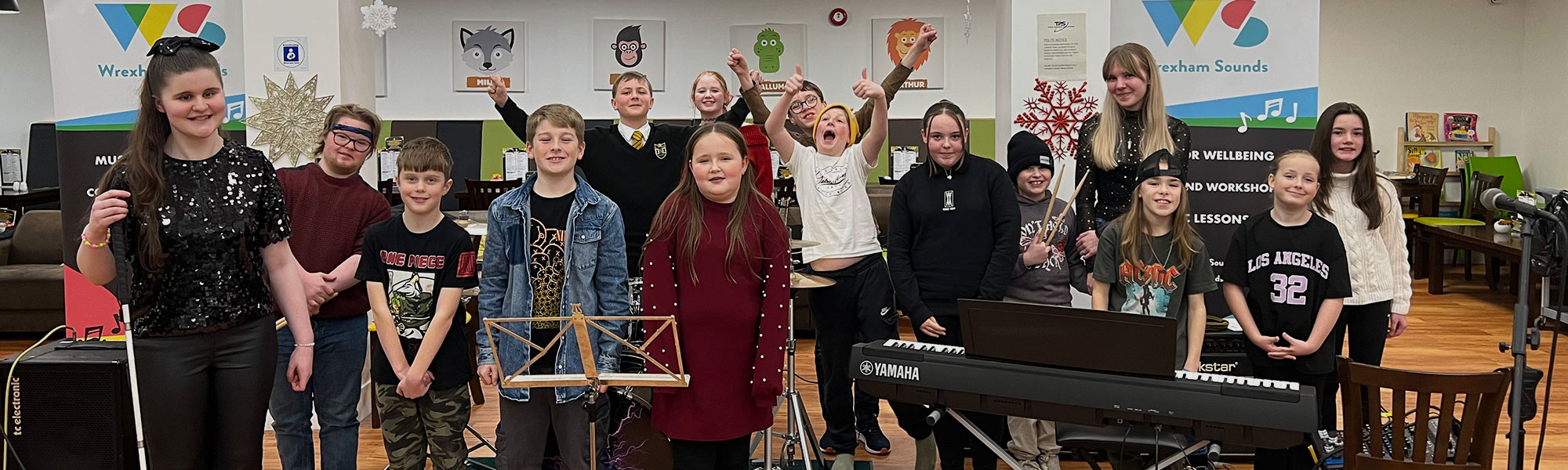 Group of children with musical instruments at Wrexham Sounds